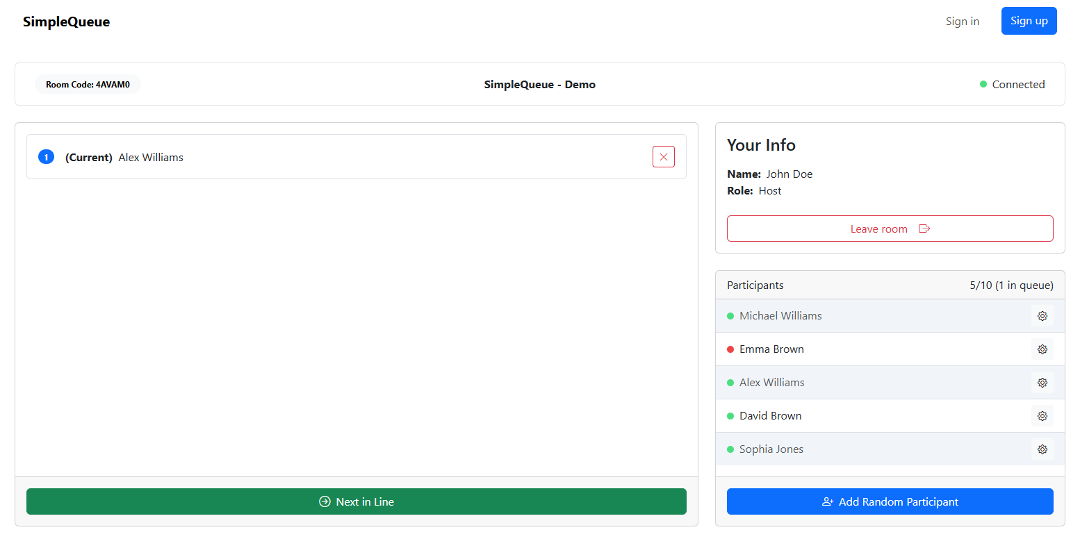 SimpleQueue user interface